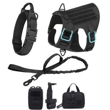 TACTICAL NO-PULL DOG HARNESS WITH 4 METAL BUCKLES & REINFORCED FRONT D-RING